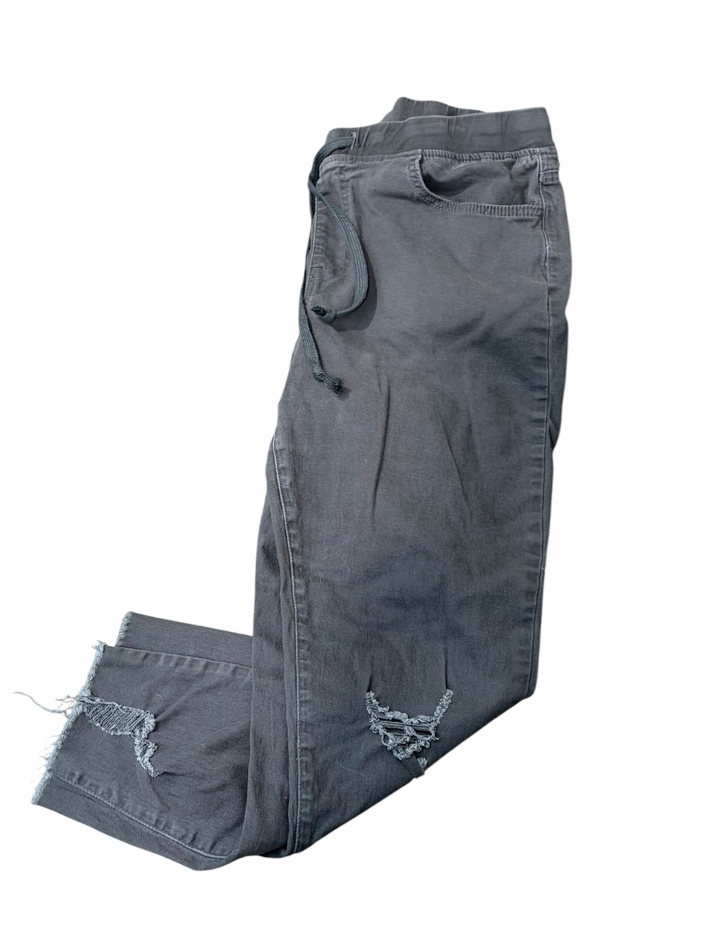 Women’s sz XL Grey Destructed Drawstring Pull on cotton pants